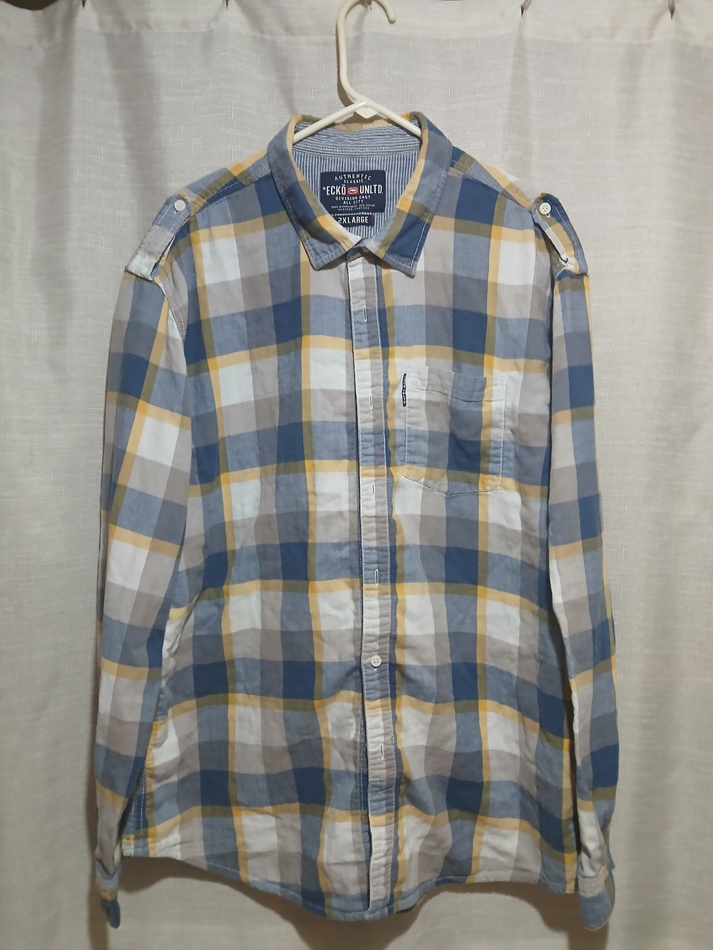 Ecko Unlimited Men’s Blue & Yellow Plaid Button-Up Shirt